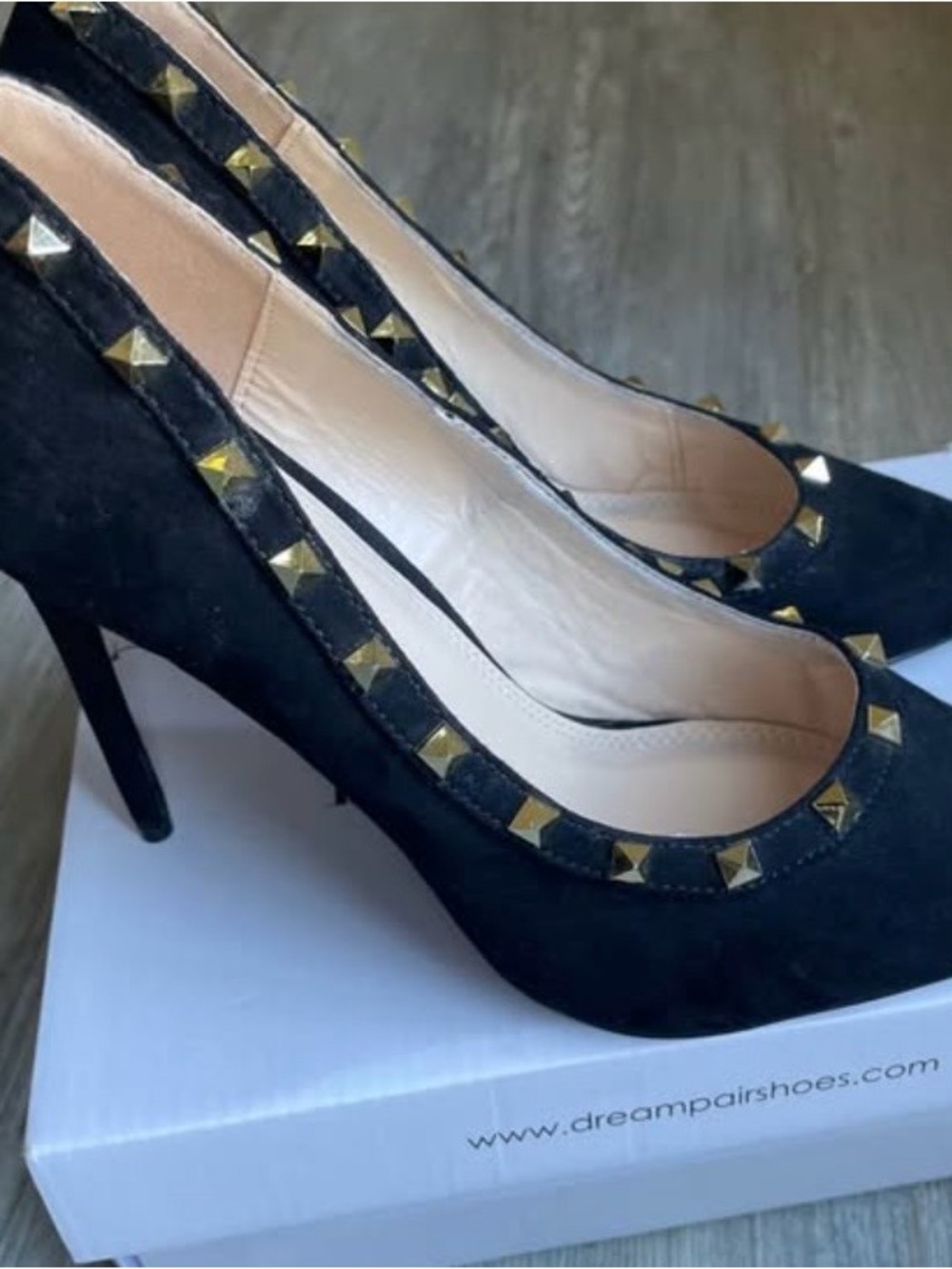 Lulu's Black Studded Suede Pointed Toe Heels